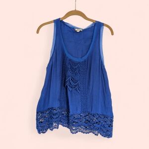 Indie Boho Lace Blue Flowy Tank Top M Festival Top Cottagecore Romantic NWT